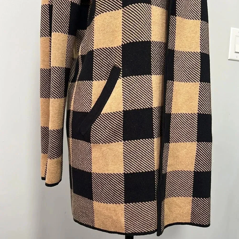NWT J.Crew Vanessa sweater-jacket in black and brown buffalo check size Medium